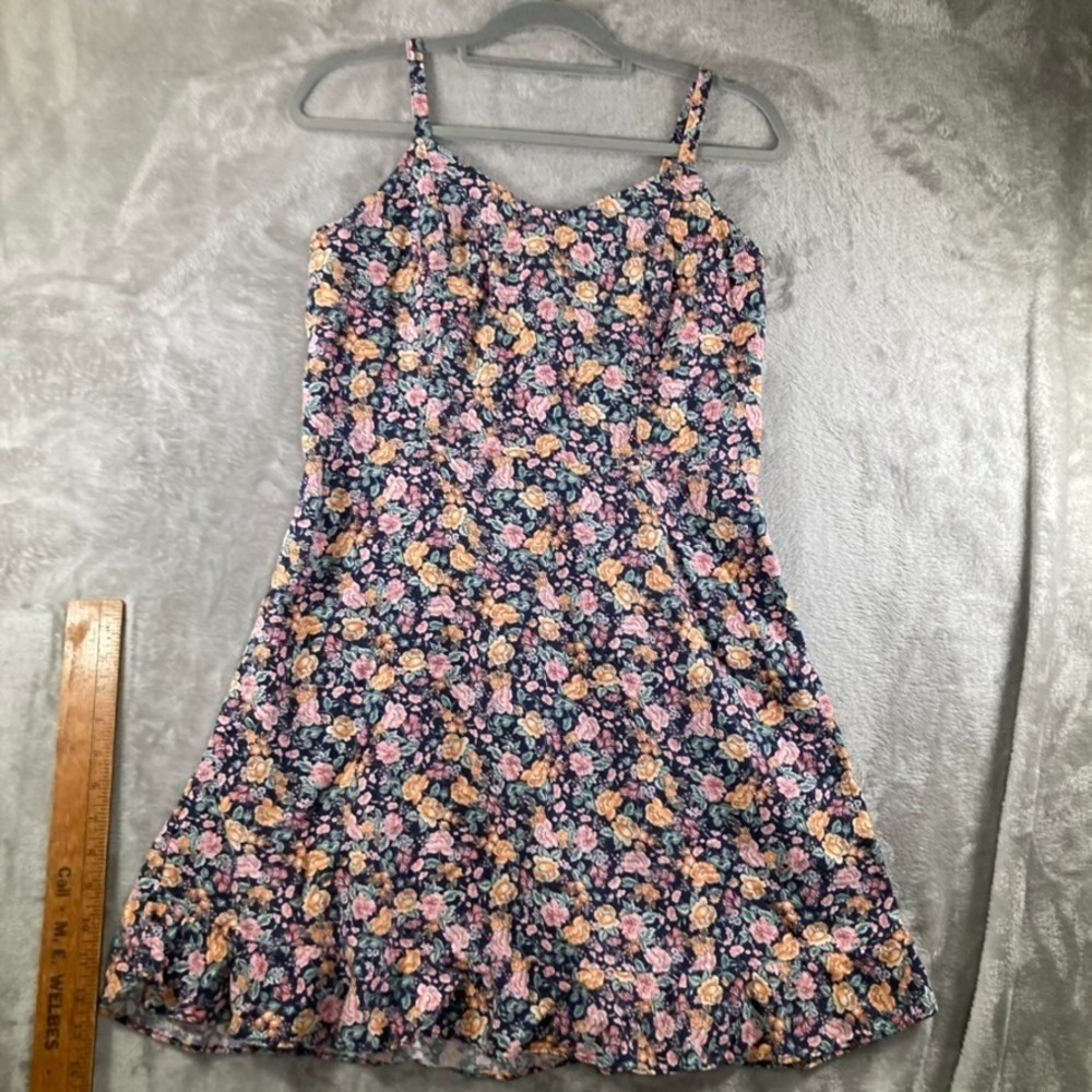 Old Navy Floral Cami Mini L Linen Blend Dress Navy Ruffle Hem Sundress